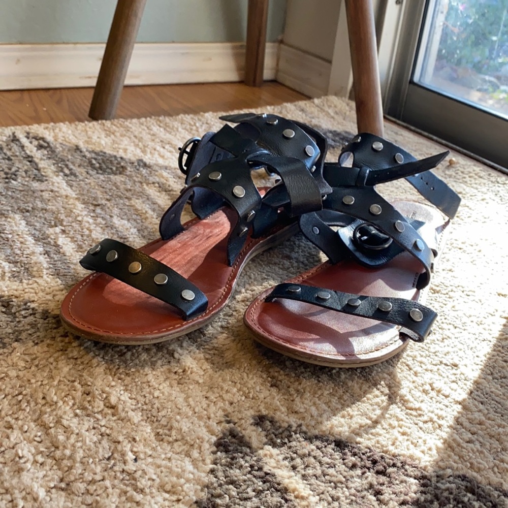 Black Studded American Eagle Faux-Leather Sandals